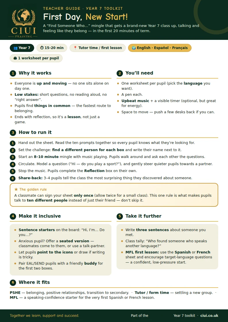 Year 7 icebreaker teacher guide preview